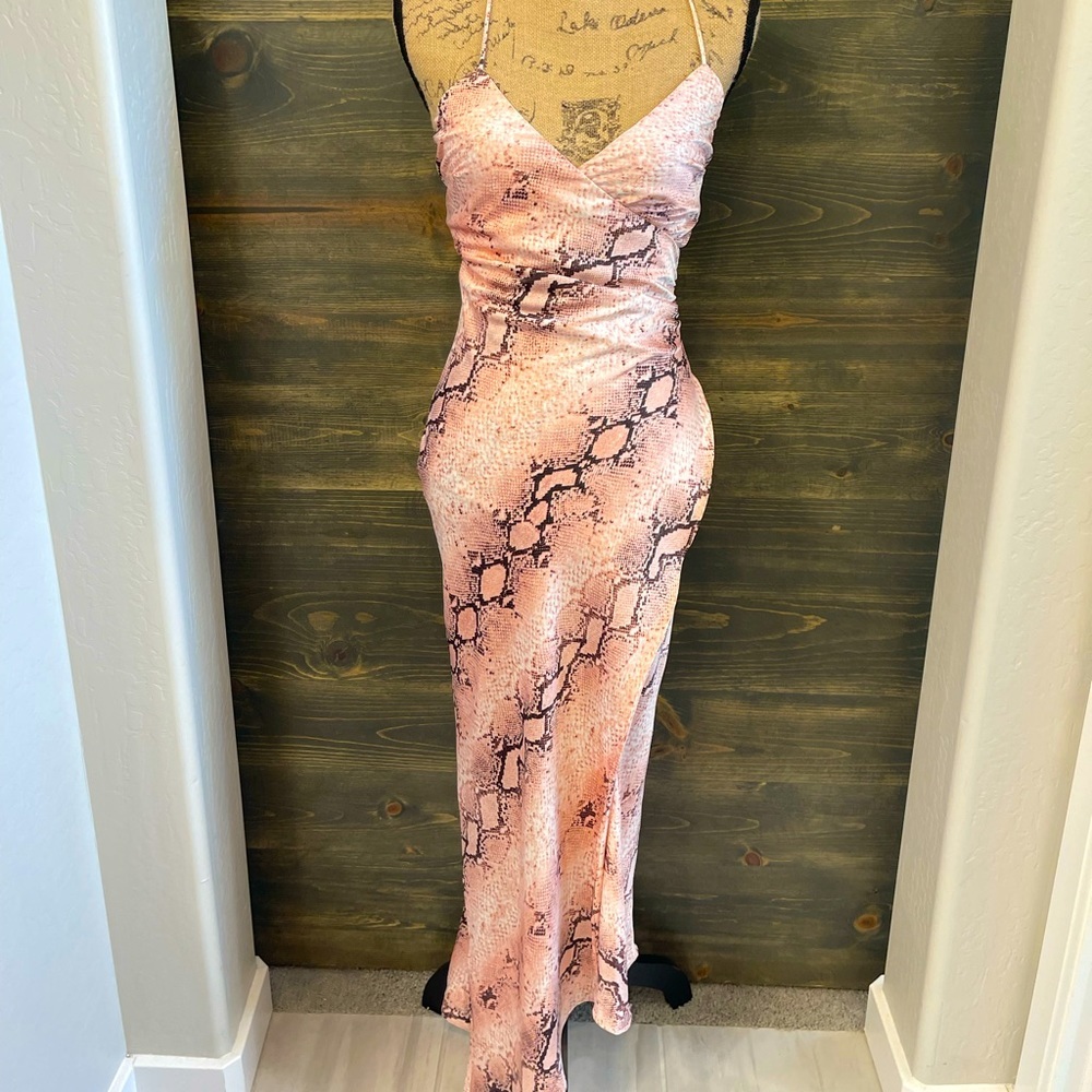 NWT Satin Pink Long Surplice Slip Dress Women's Bohemian Animal Print M & L - Picture 6 of 15